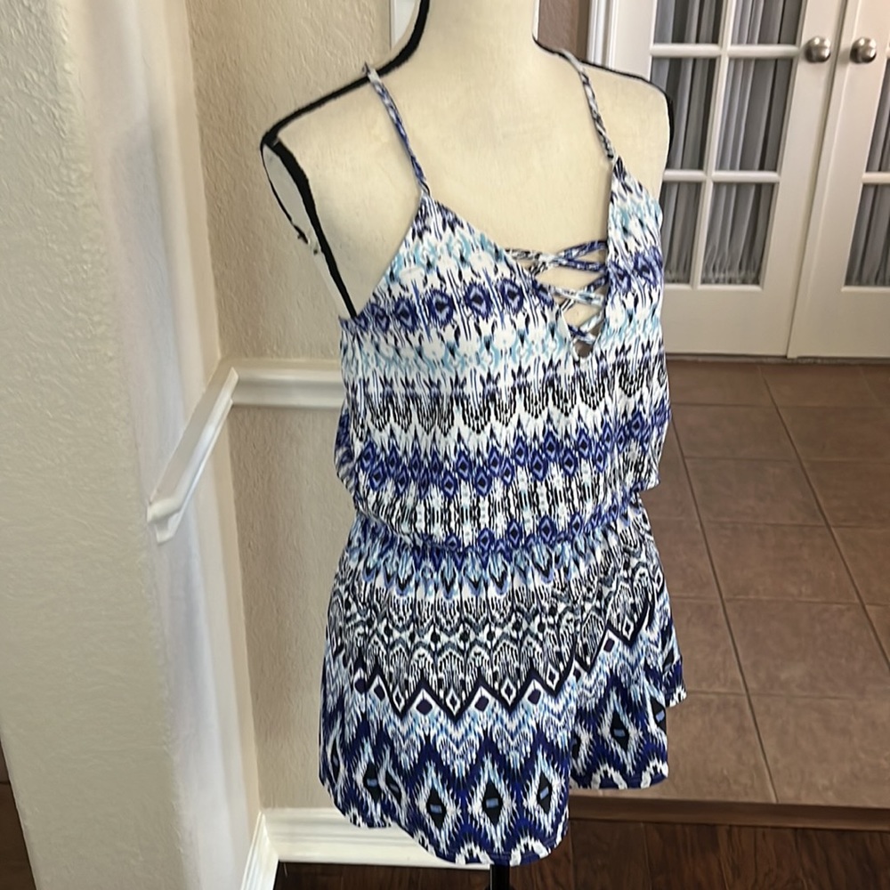 Shosho blue chevron boho print romper Size L